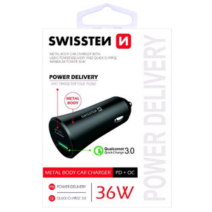 Autonabíjačka Swissten 36W Quick Charge 3.0 18W + 18W iPD technológia Čierna