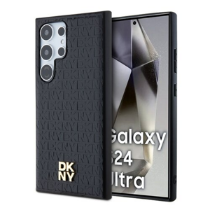 DKNY PU Leather Repeat Pattern Stack Logo Magsafe Zadní Kryt pro Samsung Galaxy S24 Ultra Black